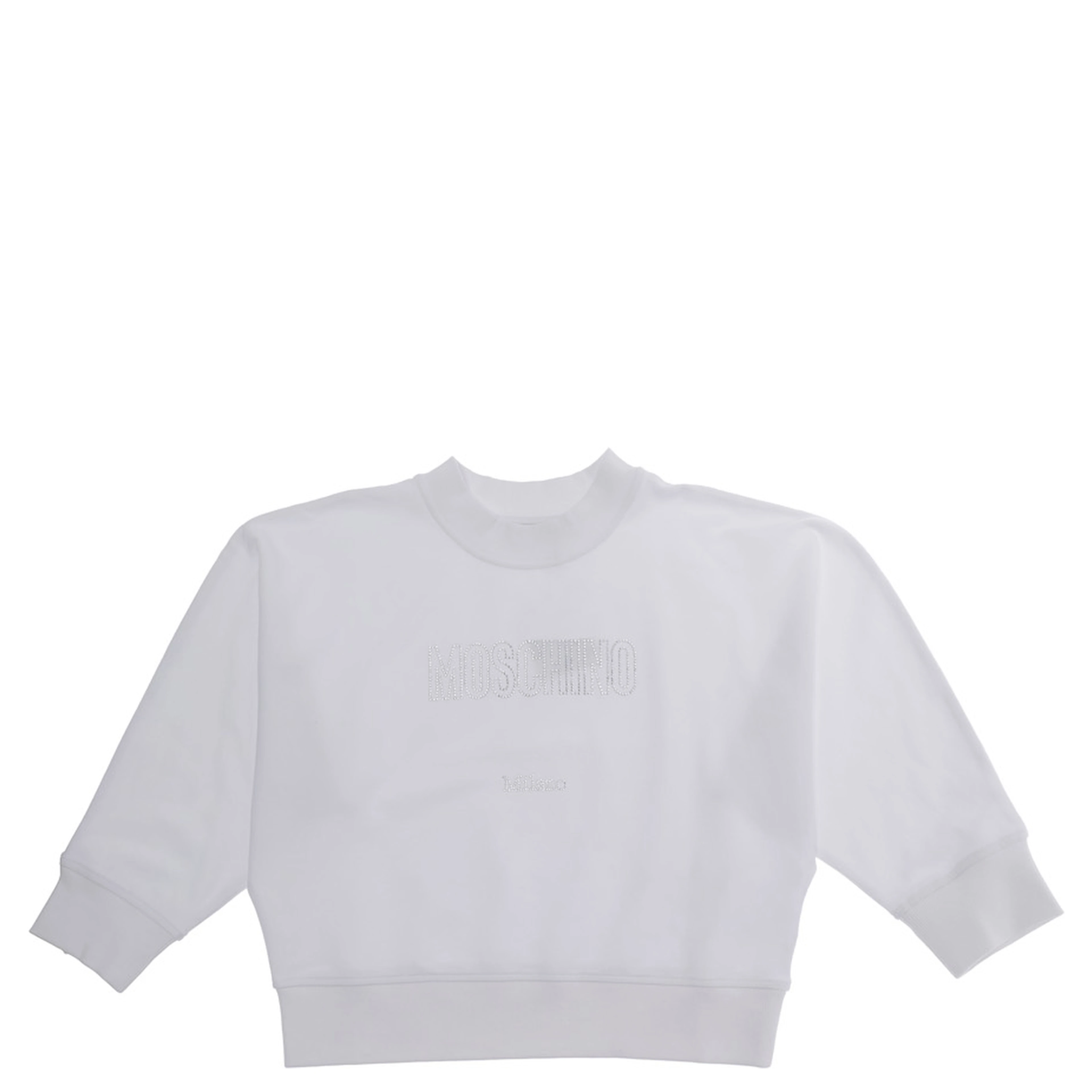 White Crewneck Sweatshirt with Logo Lettering in Cotton Stretch Girls