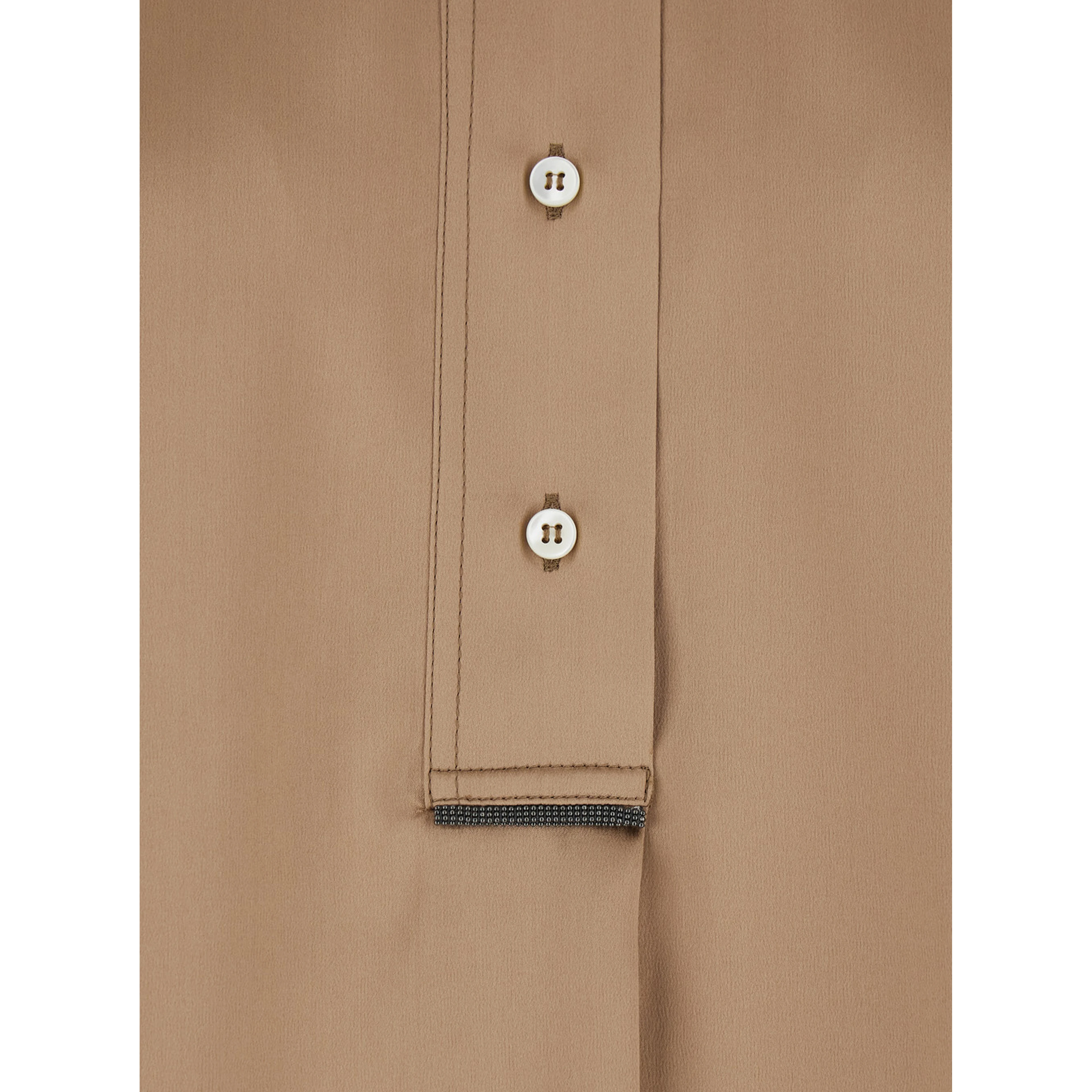 Beige Stretch Silk Button Down Collar Shirt for Women