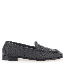 Silenzio Brown Loafers with Rounded Toe and Intreccio Motif in Leather for Men