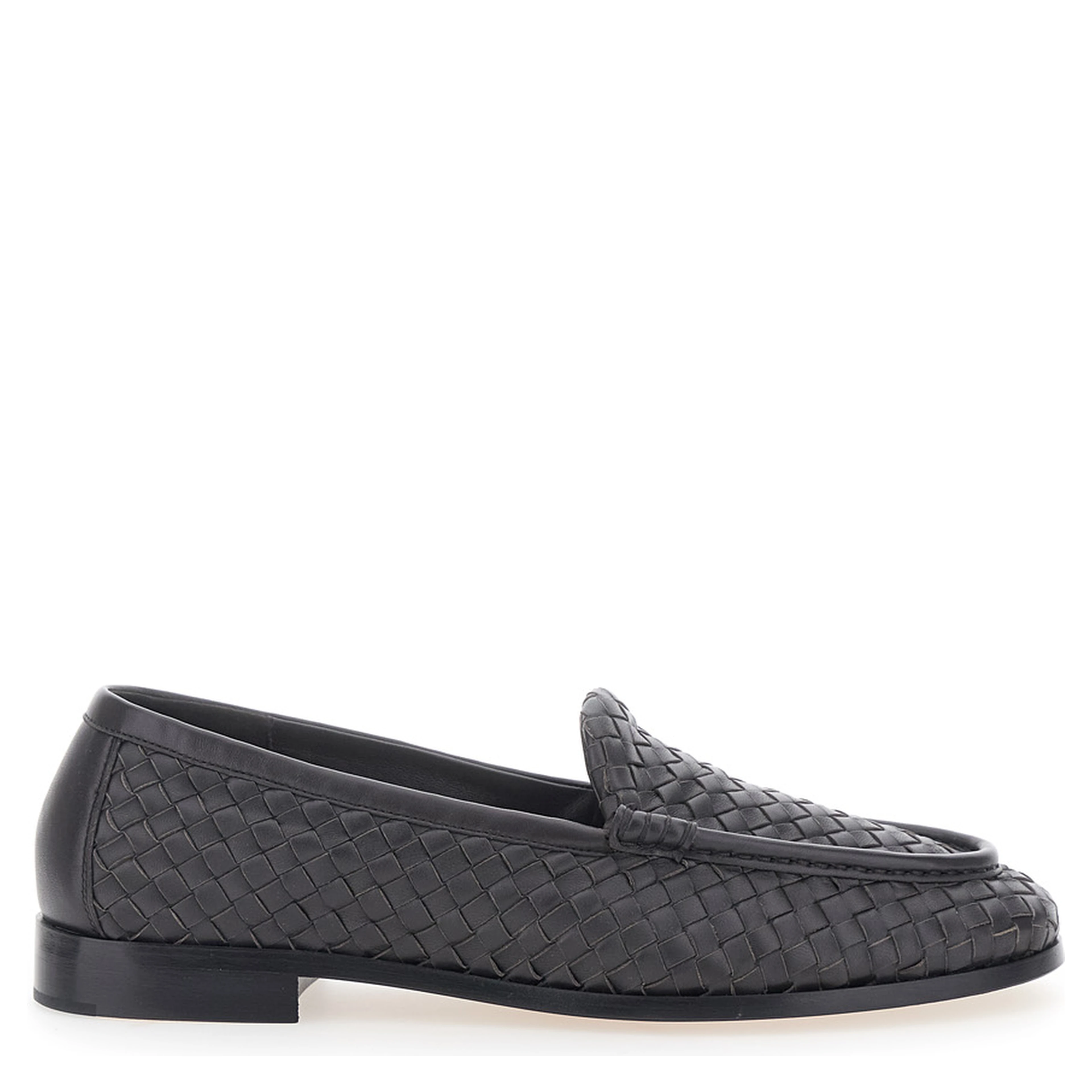 Silenzio Brown Loafers with Rounded Toe and Intreccio Motif in Leather for Men