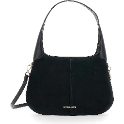Alice Black Shoulder Bag with Removable Shoulder Strap and Logo Lettering on the Front in Suede woman