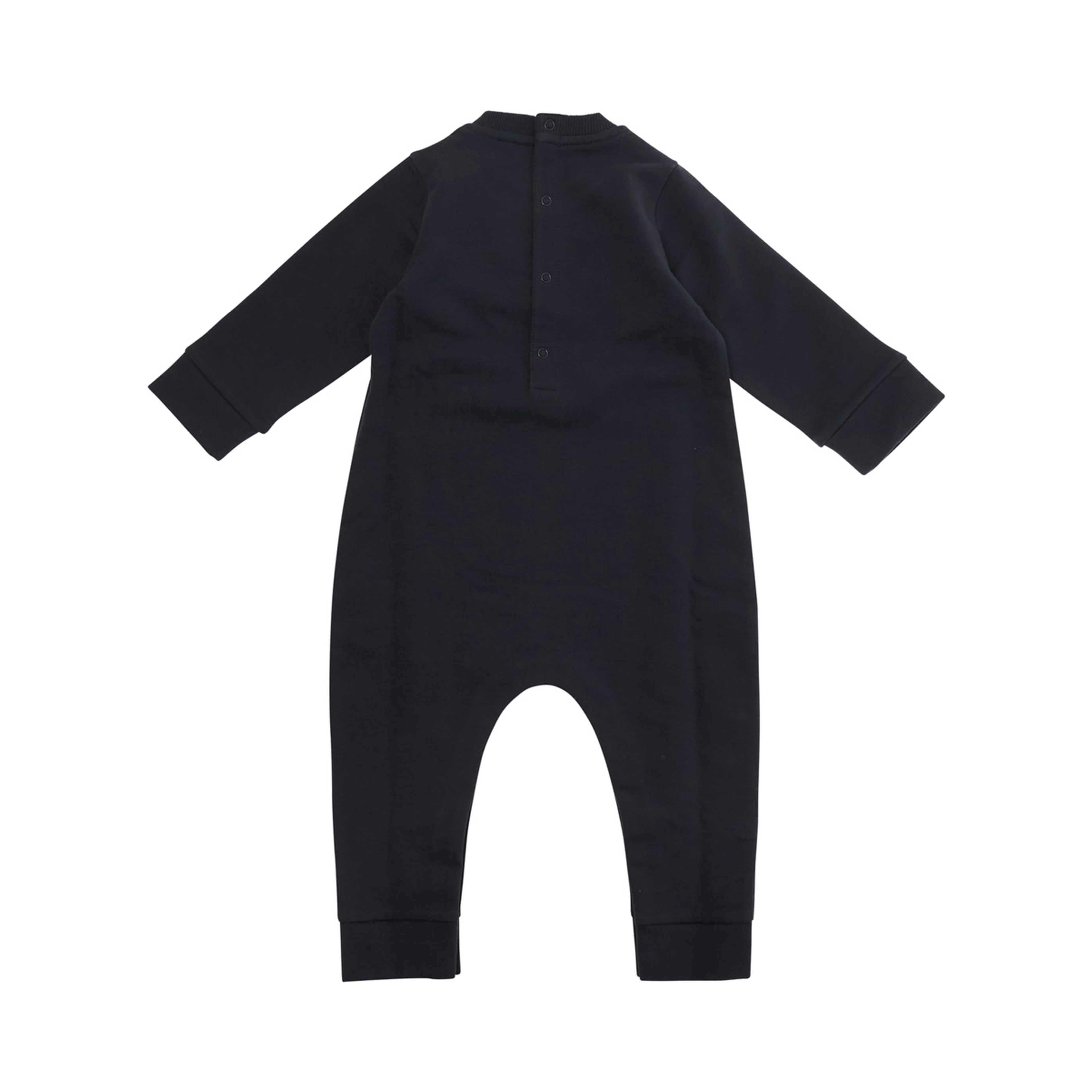 Blue Crew Neck Romper with Logo Lettering and Logo Patch on the Front in Stretch Cotton Baby