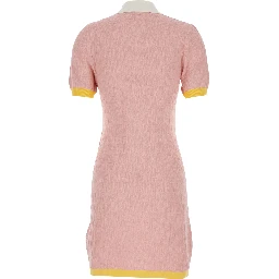 Pink dress with classic collar in cotton and silk blend for women