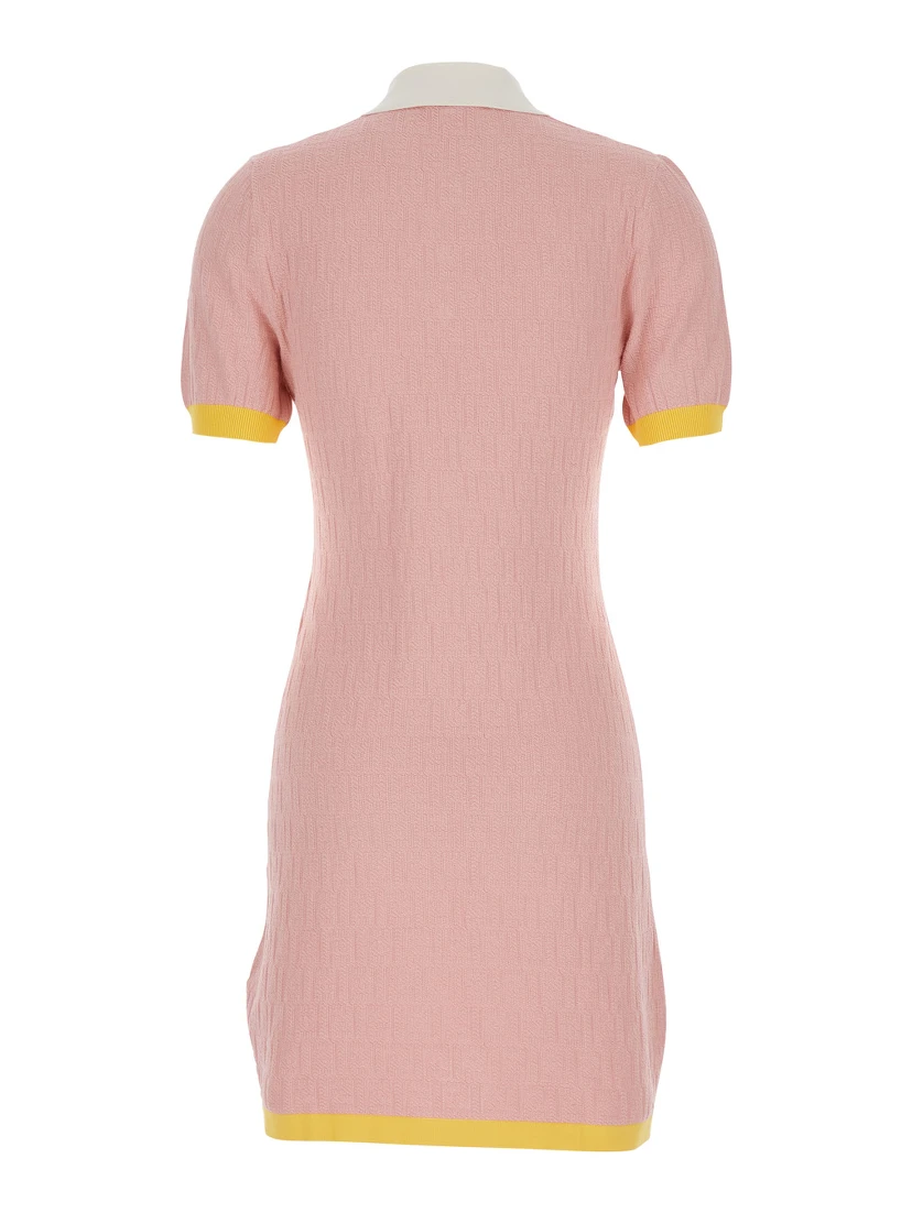 Pink dress with classic collar in cotton and silk blend for women