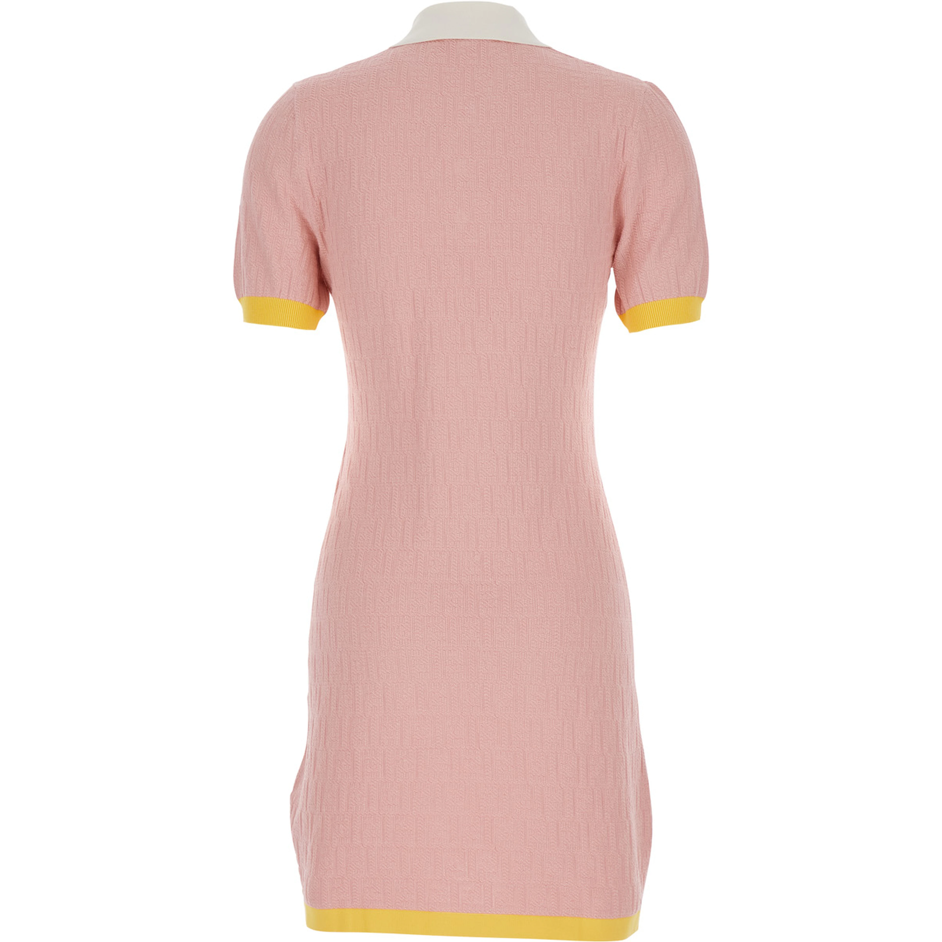 Pink dress with classic collar in cotton and silk blend for women