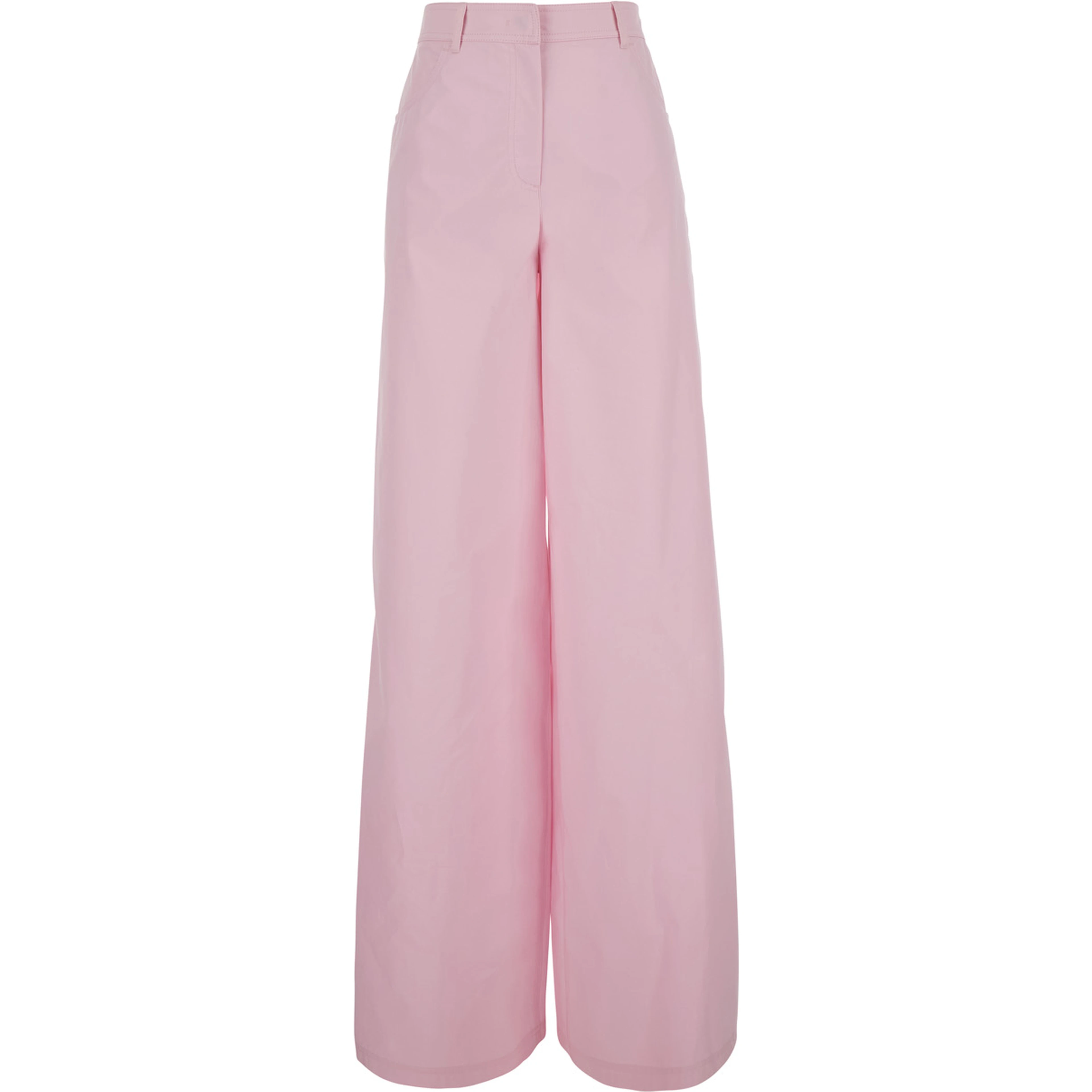 Pink Pants with logo lettering embroidery on the side and wide leg in cotton for women