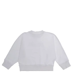 White Crewneck Sweatshirt with Logo Lettering in Cotton Stretch Girls