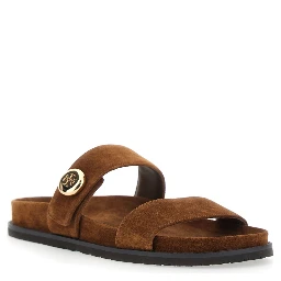 Romy Sandals with Logo Plate on the Front in Brown Suede for Women