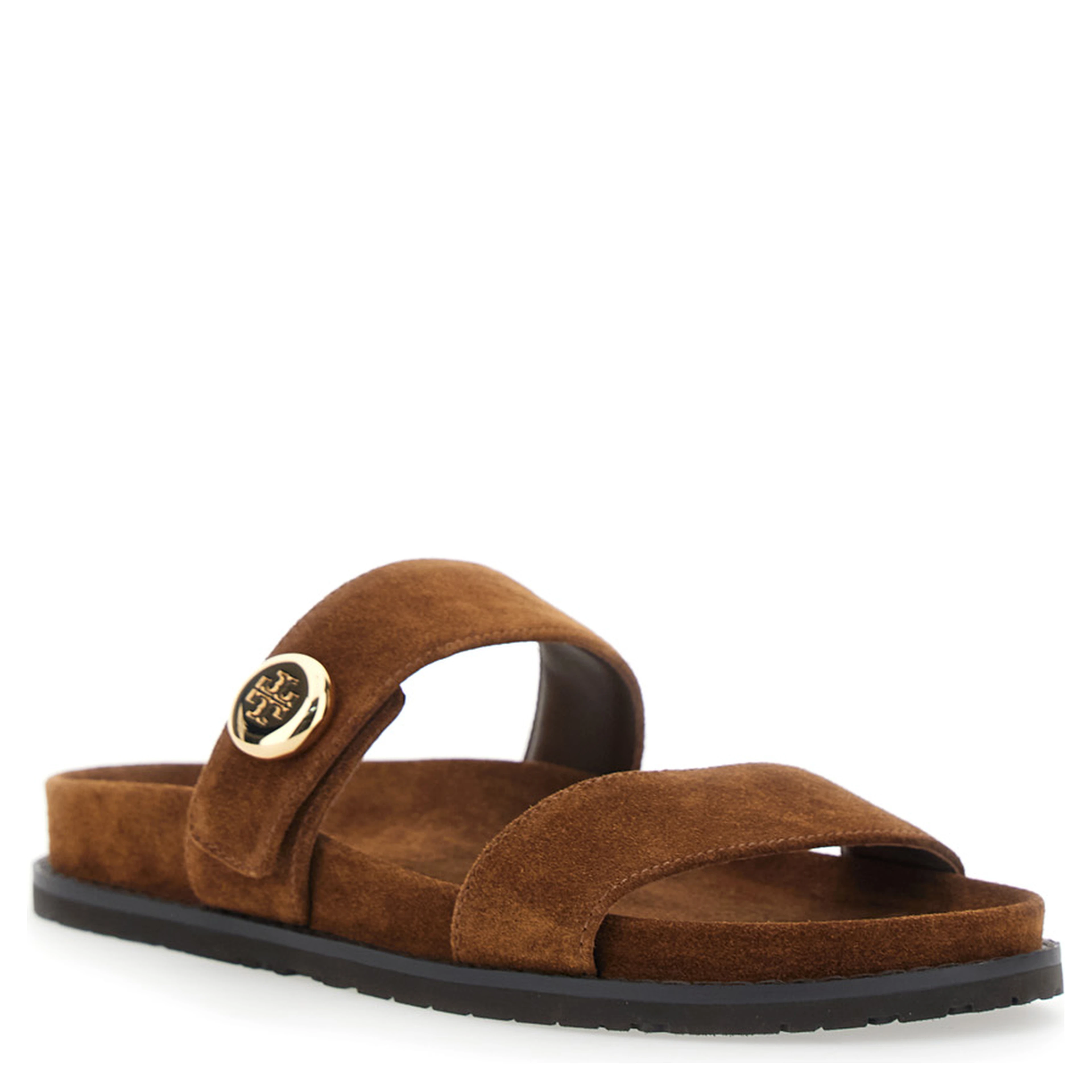 Romy Sandals with Logo Plate on the Front in Brown Suede for Women
