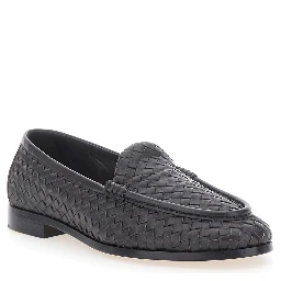 Silenzio Brown Loafers with Rounded Toe and Intreccio Motif in Leather for Men