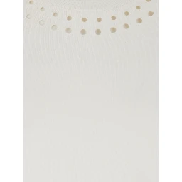 Orlane White Dress with Round Neck and Sangallo Details  in Cotton for Woman