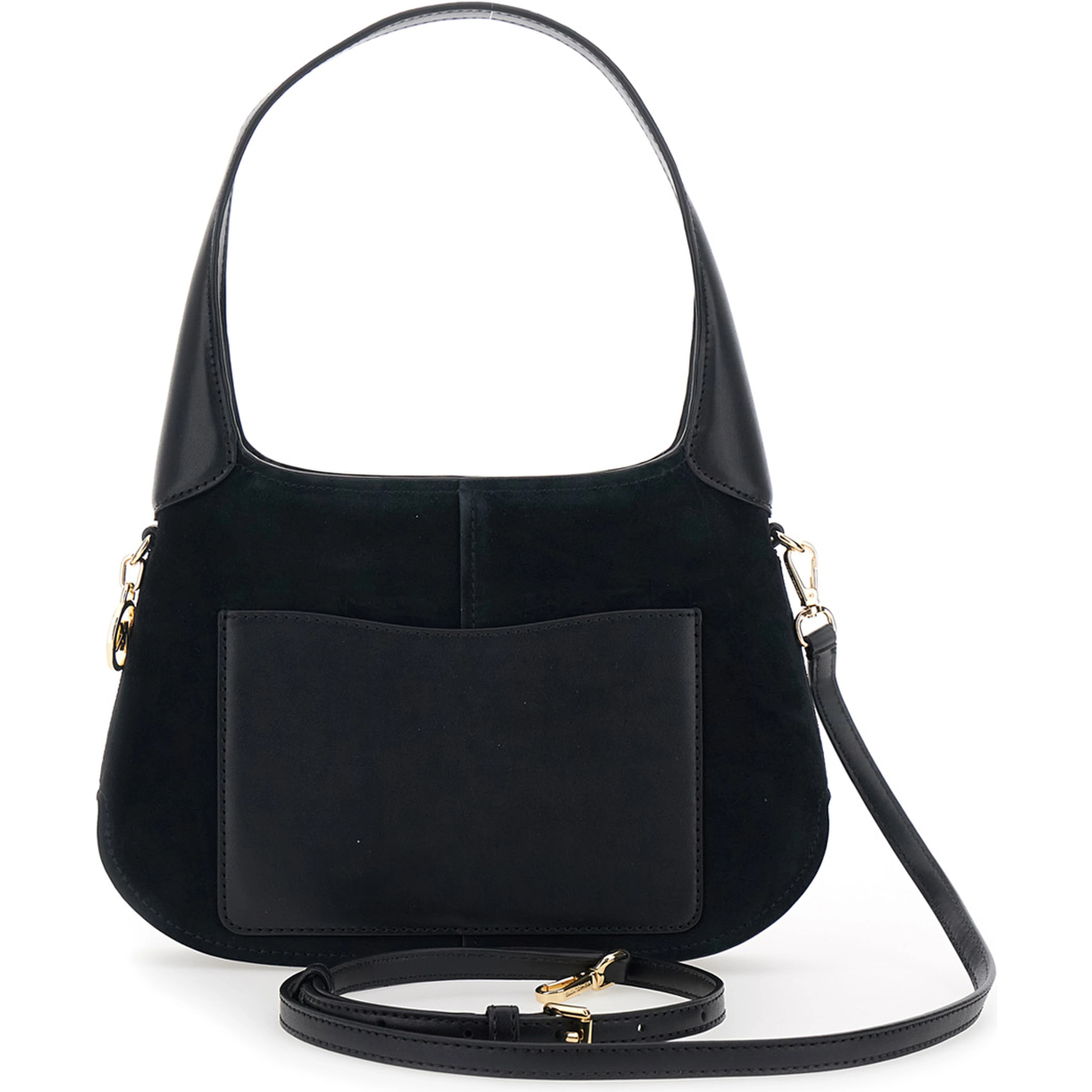 Alice Black Shoulder Bag with Removable Shoulder Strap and Logo Lettering on the Front in Suede woman