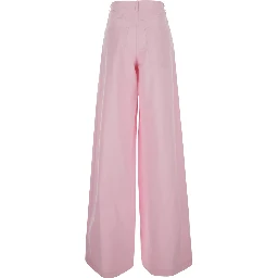 Pink Pants with logo lettering embroidery on the side and wide leg in cotton for women