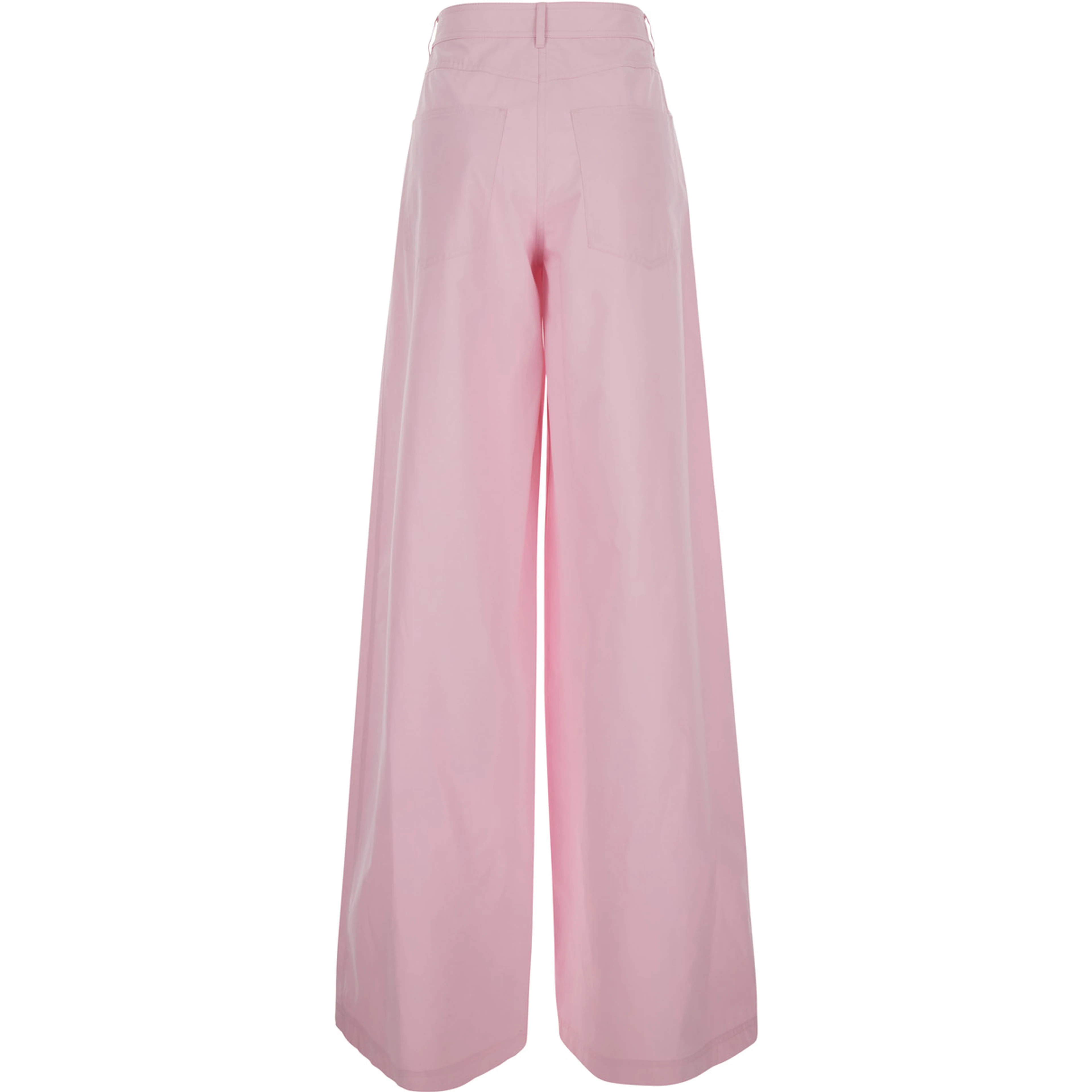 Pink Pants with logo lettering embroidery on the side and wide leg in cotton for women