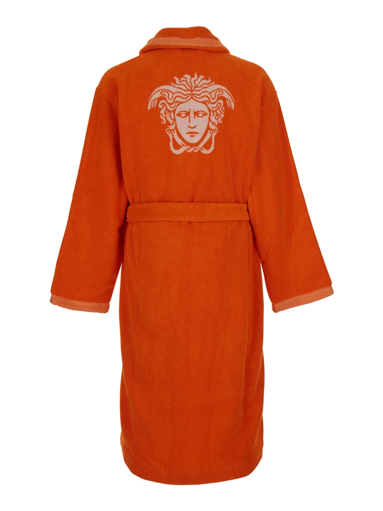 Bathrobe with Medusa Jacquard and orange cotton belt unisex