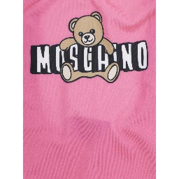 Pink One-Piece Swimsuit with Square Neckline and Logo Print on the Front in Tech Fabric Girl
