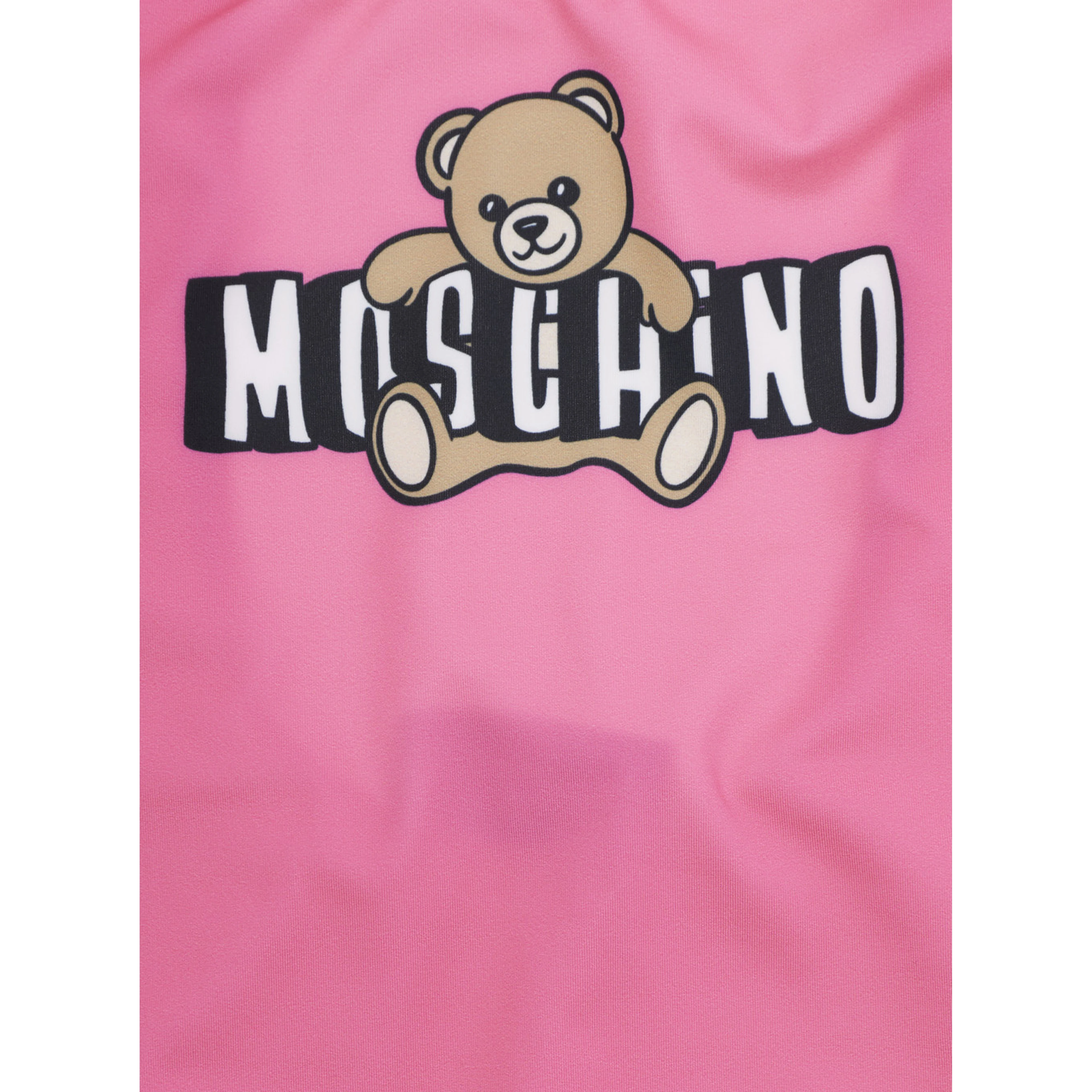 Pink One-Piece Swimsuit with Square Neckline and Logo Print on the Front in Tech Fabric Girl