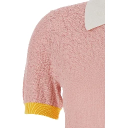 Pink dress with classic collar in cotton and silk blend for women