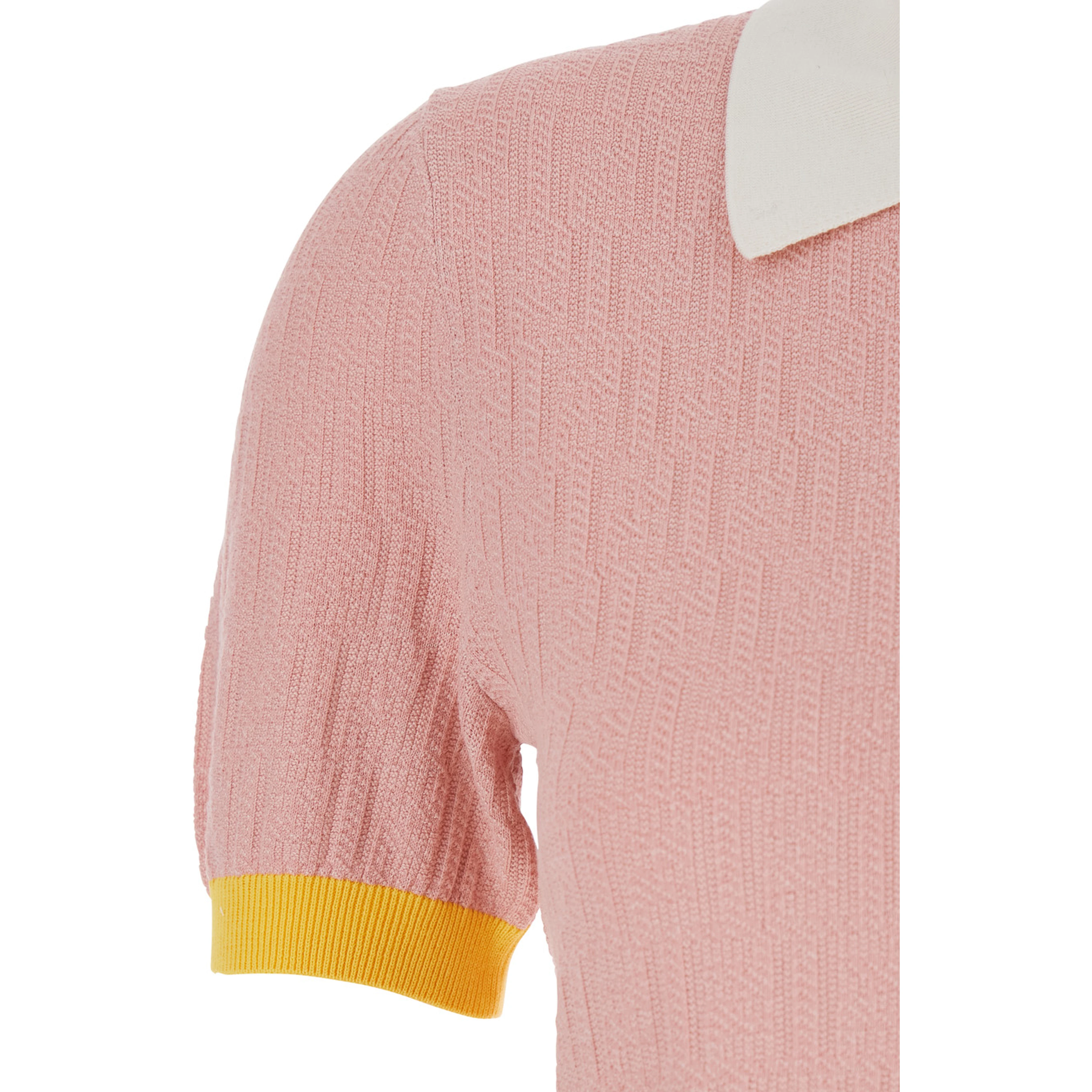 Pink dress with classic collar in cotton and silk blend for women