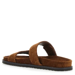 Romy Sandals with Logo Plate on the Front in Brown Suede for Women