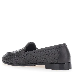 Silenzio Brown Loafers with Rounded Toe and Intreccio Motif in Leather for Men