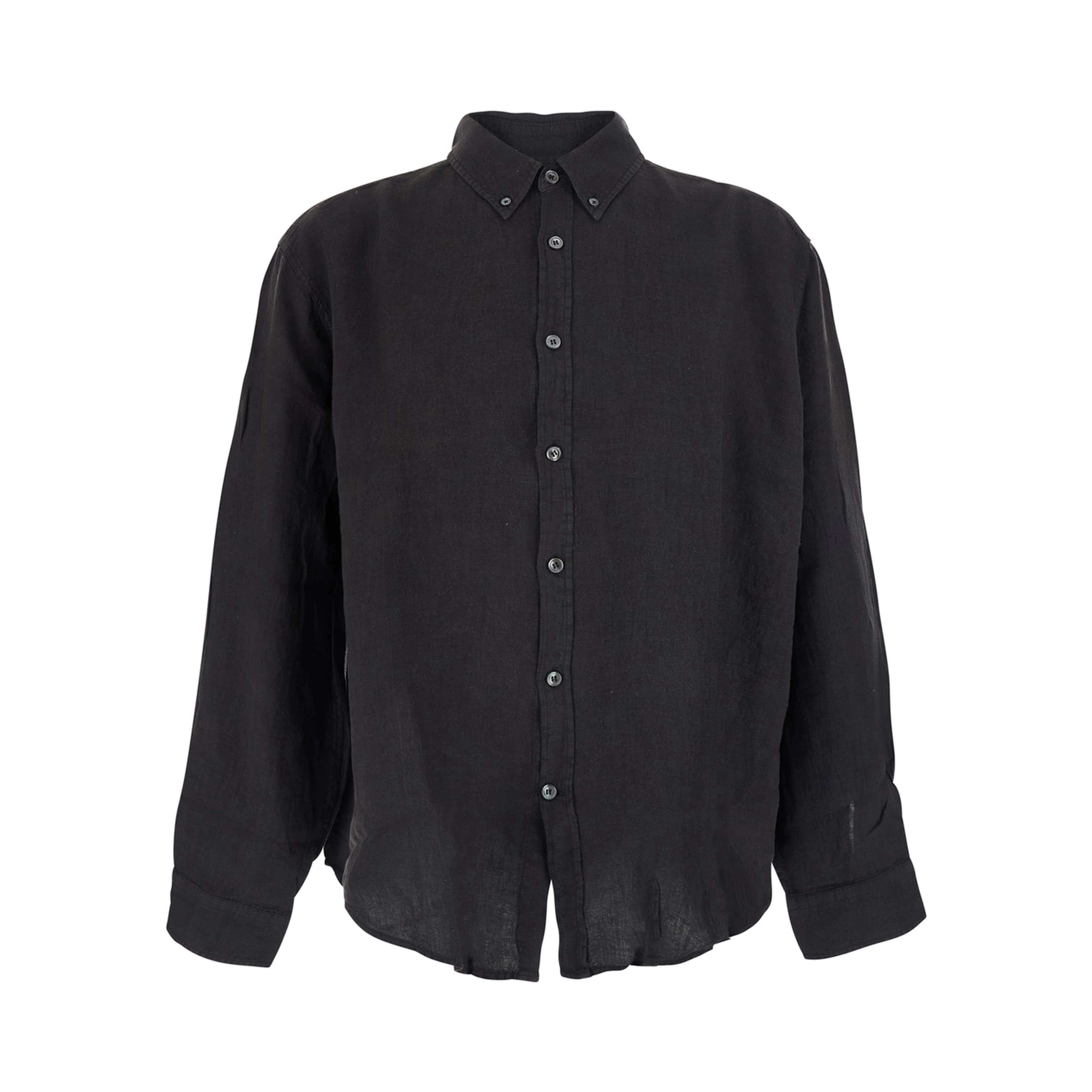 Gray Oversized Shirt with Button-Down Collar in Linen for Men