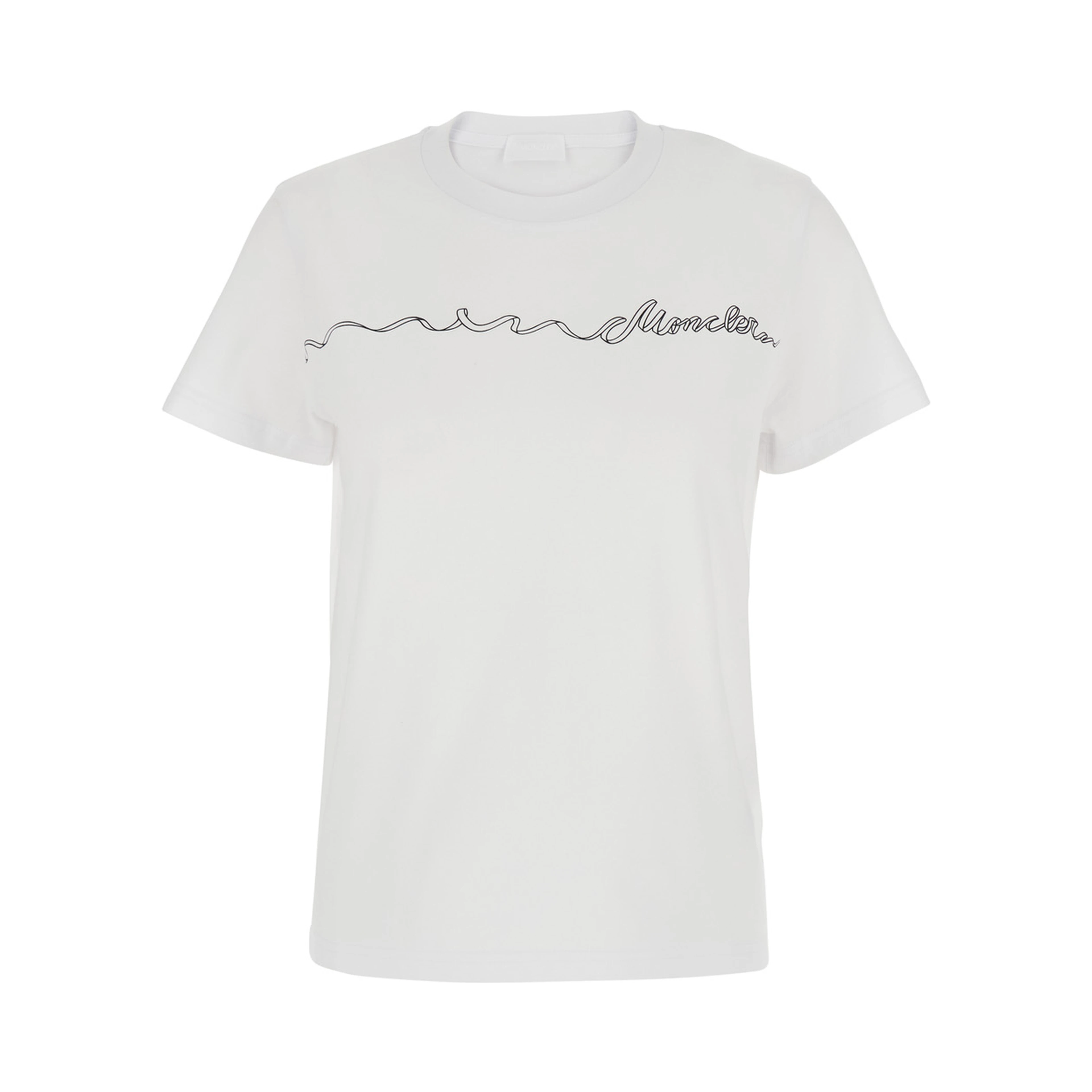 White Crew Neck T-Shirt with Logo Print on the Front in Cotton for Women