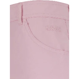Pink Pants with logo lettering embroidery on the side and wide leg in cotton for women