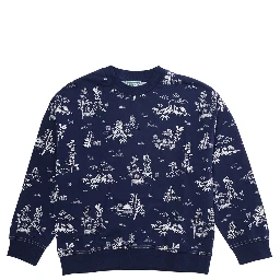 Blue Crewneck Sweatshirt with All-Over Print and Logo Patch on the Back in Cotton Boy