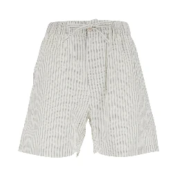 Grey Shorts with Elastic Waistband with Drawstring and All-Over Striped Motif in Cotton for Men