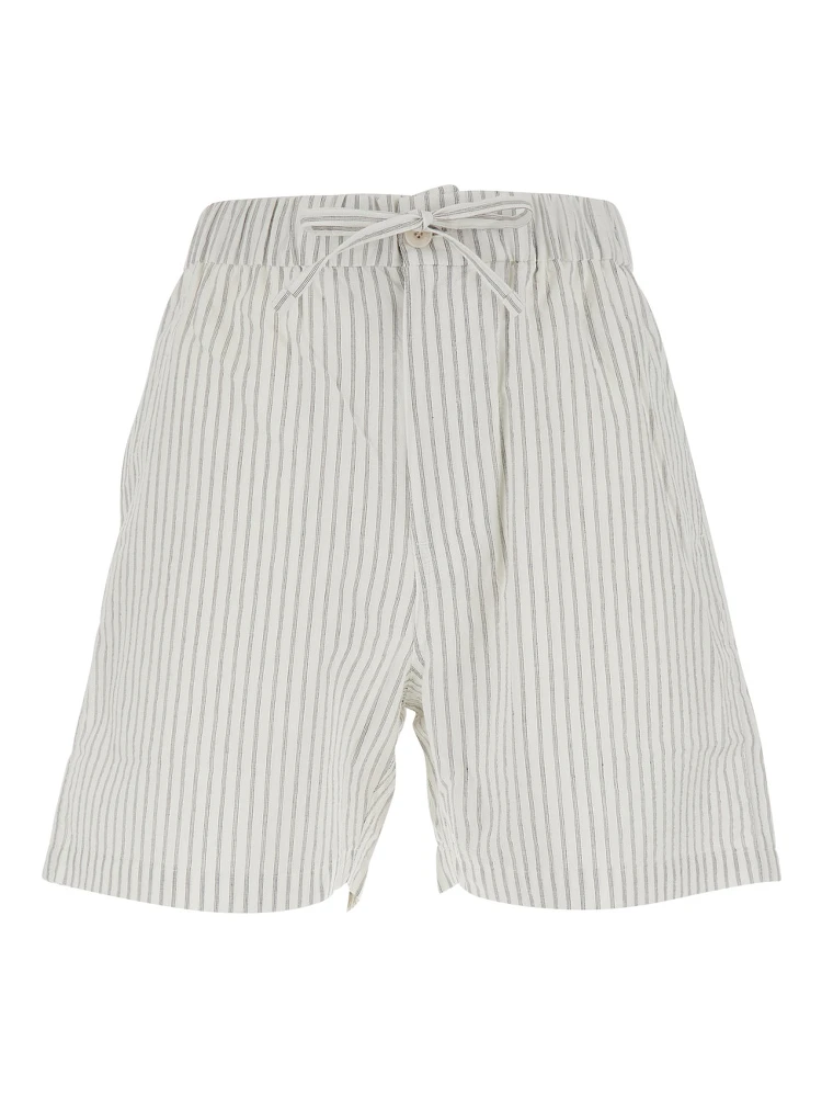 Grey Shorts with Elastic Waistband with Drawstring and All-Over Striped Motif in Cotton for Men