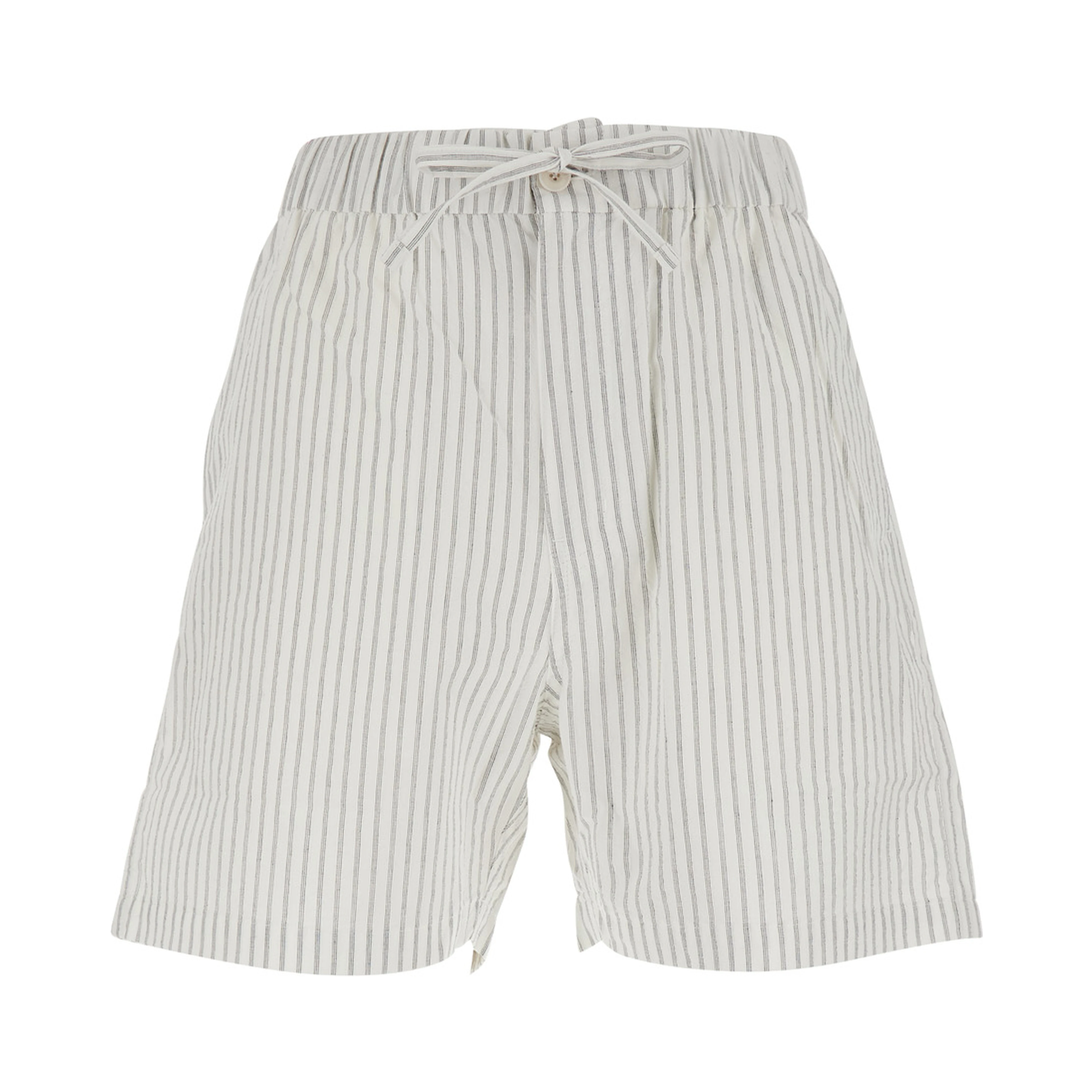 Grey Shorts with Elastic Waistband with Drawstring and All-Over Striped Motif in Cotton for Men