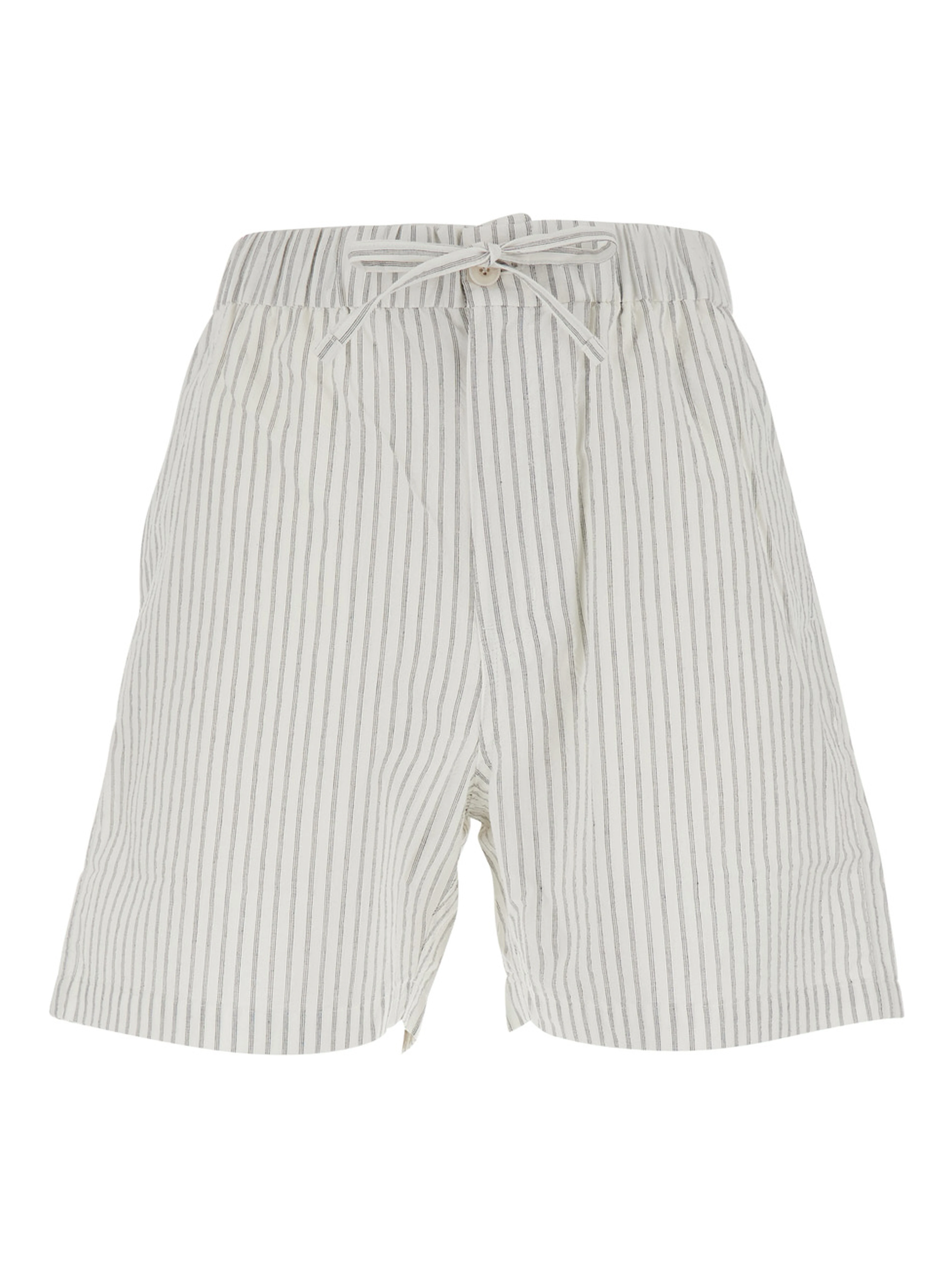 Grey Shorts with Elastic Waistband with Drawstring and All-Over Striped Motif in Cotton for Men