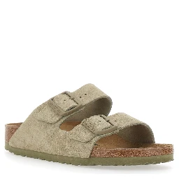 Arizona Beige Sandals with Rounded Toe and Buckle Closure in Suede for Men
