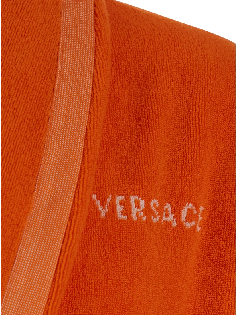 Bathrobe with Medusa Jacquard and orange cotton belt unisex