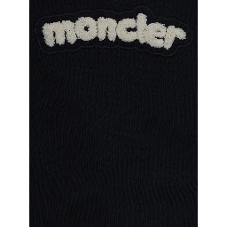 Blue Crew Neck Romper with Striped Sleeves and Logo Lettering on the Front in Cotton Baby