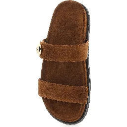 Romy Sandals with Logo Plate on the Front in Brown Suede for Women