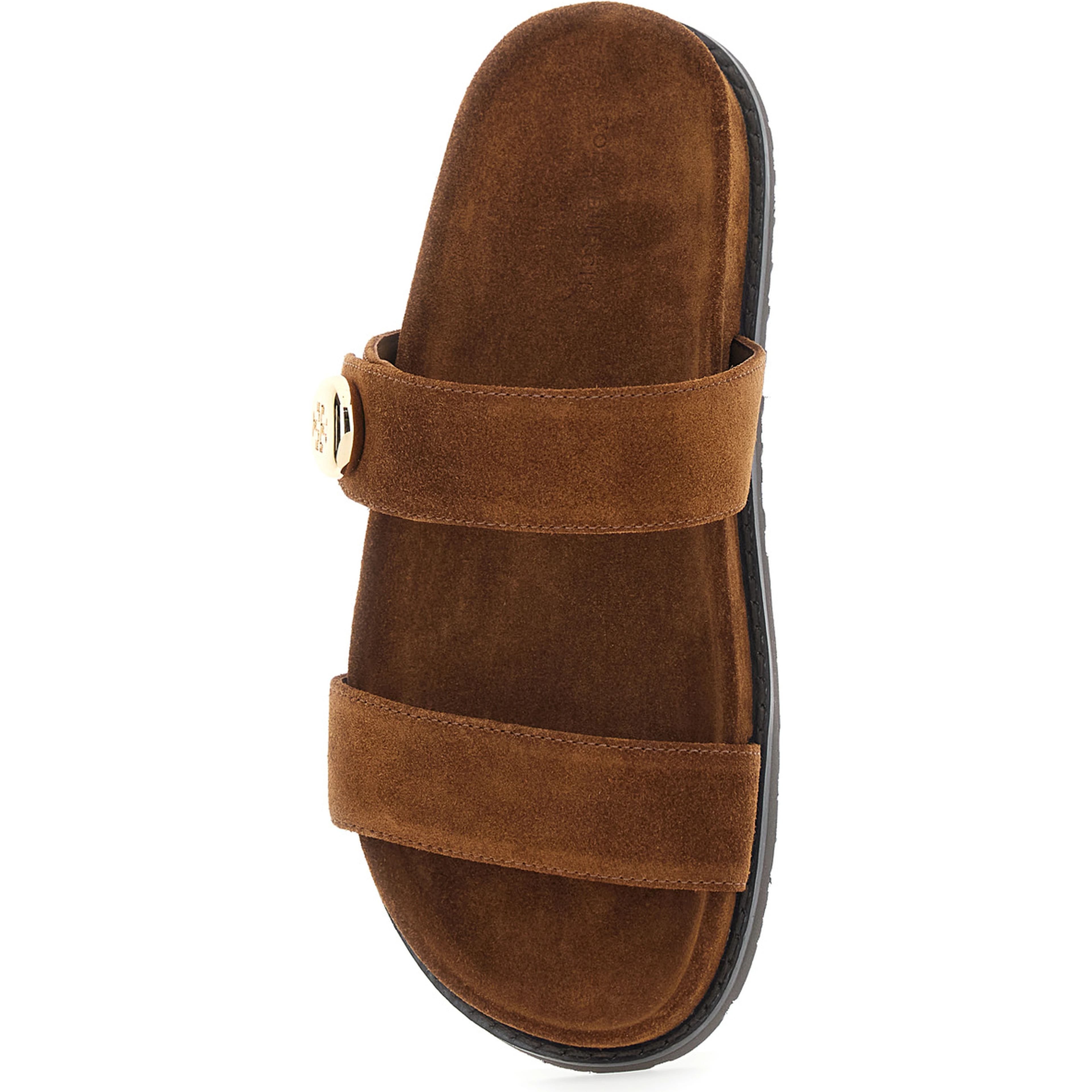 Romy Sandals with Logo Plate on the Front in Brown Suede for Women