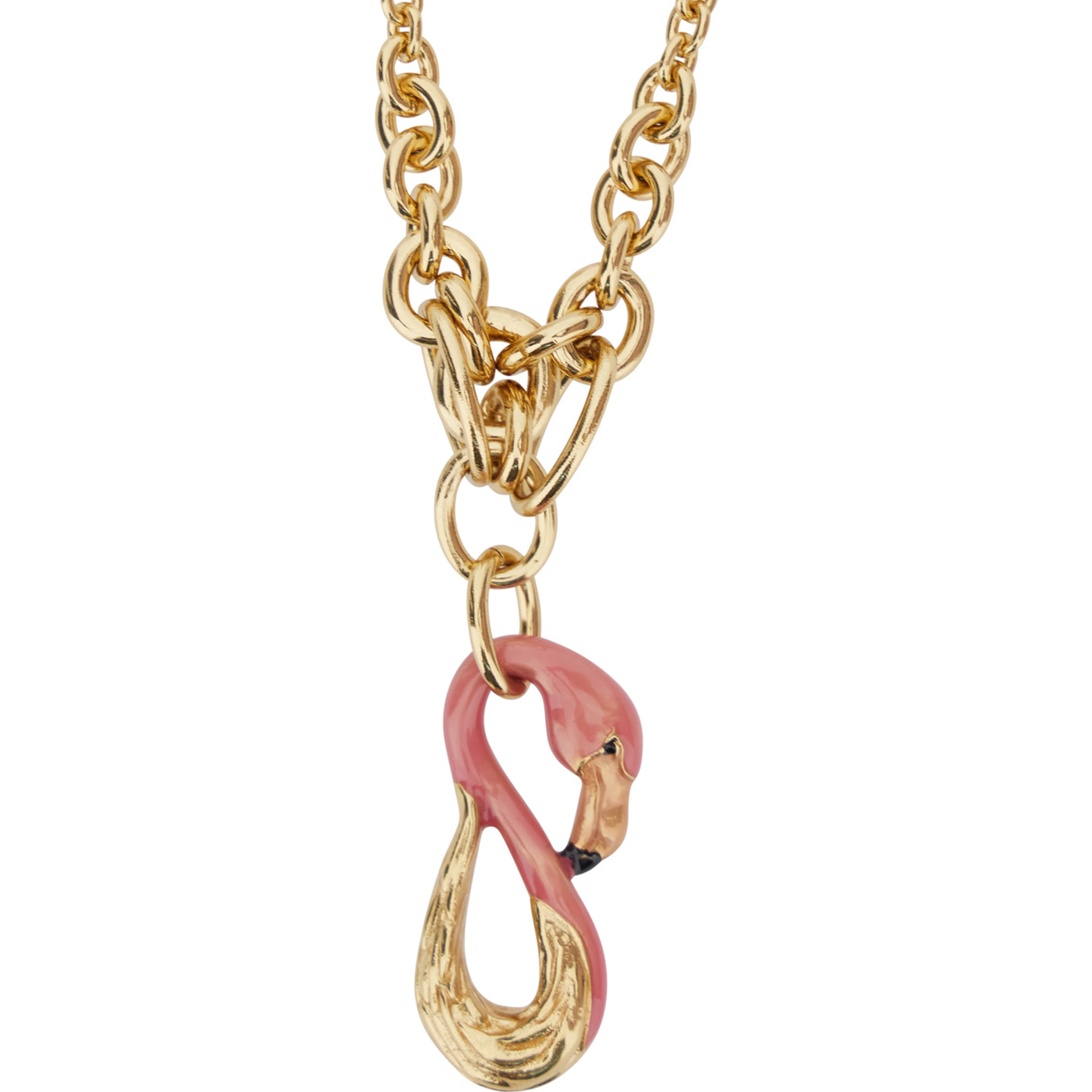 Gold-colored Necklace with chain design and front pendant in brass for women