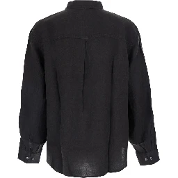 Gray Oversized Shirt with Button-Down Collar in Linen for Men