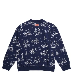 Blue Crewneck Sweatshirt with All-Over Print and Logo Patch on the Back in Cotton Boy