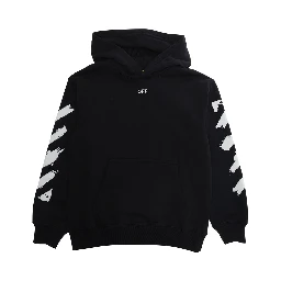 Black Hoodie with Printed Logo in Cotton Boy