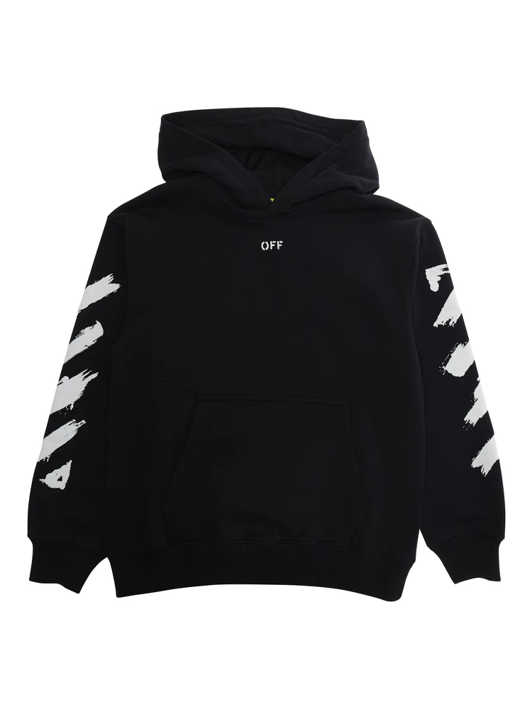Black Hoodie with Printed Logo in Cotton Boy