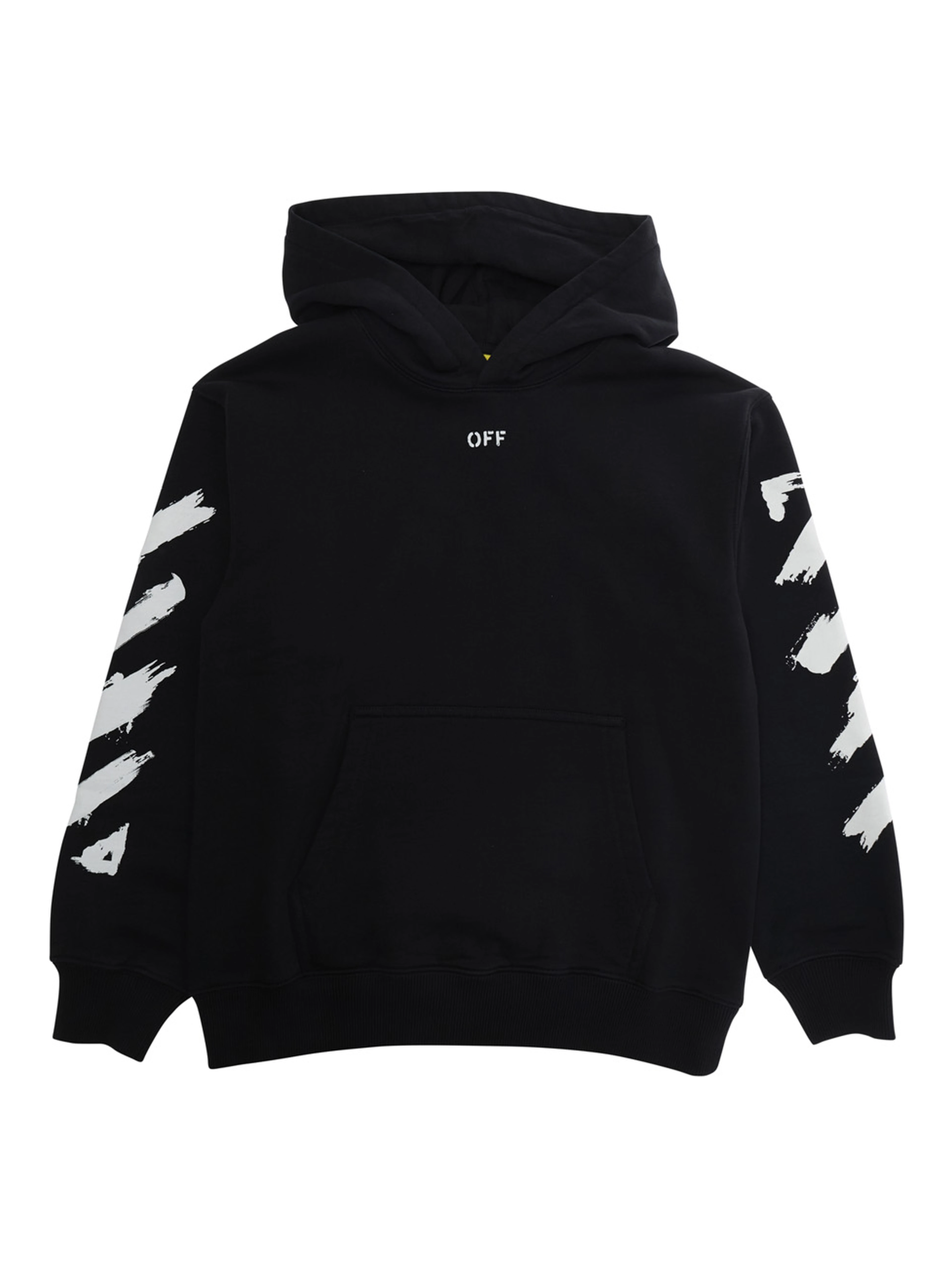 Black Hoodie with Printed Logo in Cotton Boy