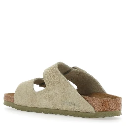 Arizona Beige Sandals with Rounded Toe and Buckle Closure in Suede for Men