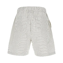 Grey Shorts with Elastic Waistband with Drawstring and All-Over Striped Motif in Cotton for Men