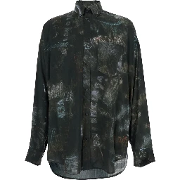 Black Shirt with All-Over Print in Viscose Men