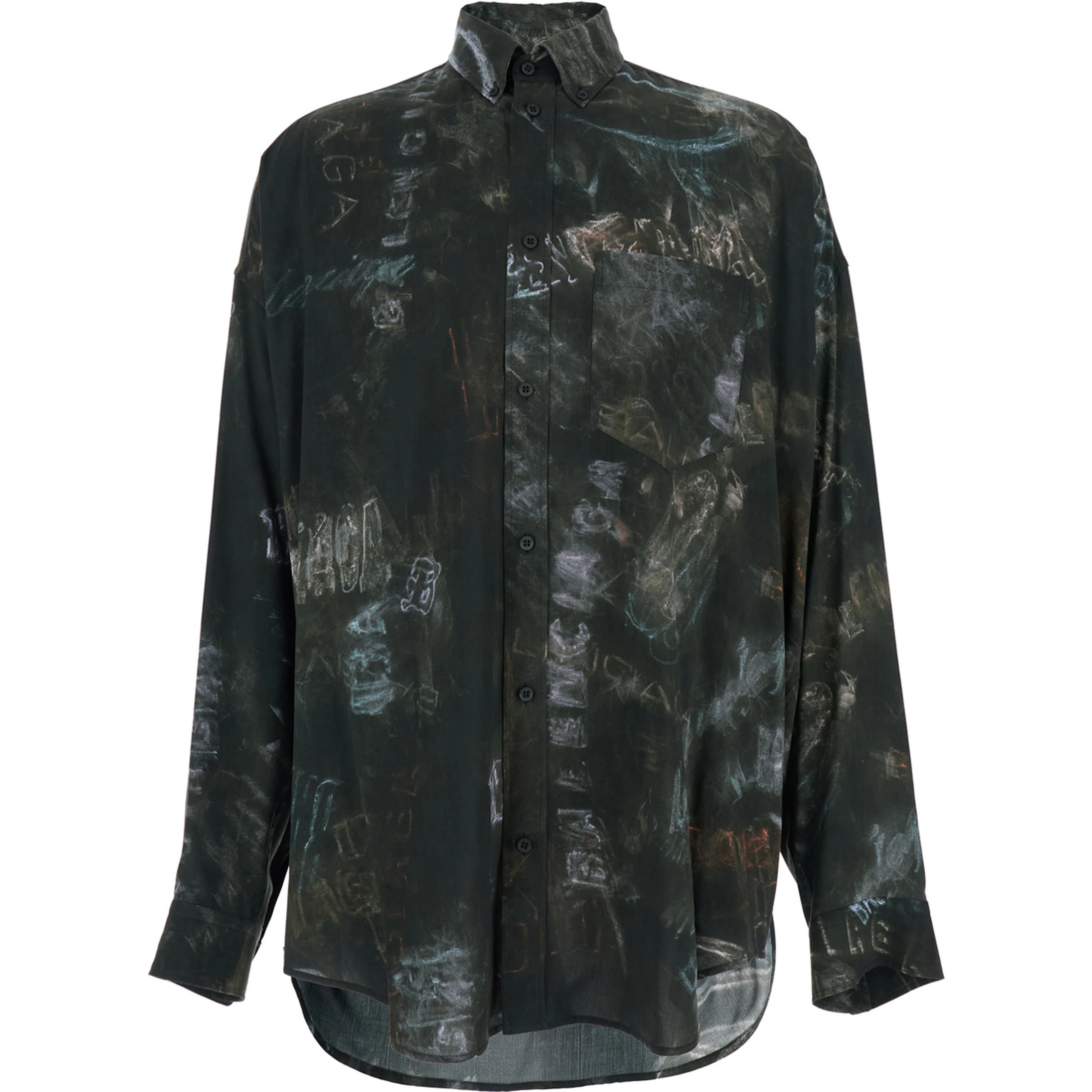 Black Shirt with All-Over Print in Viscose Men