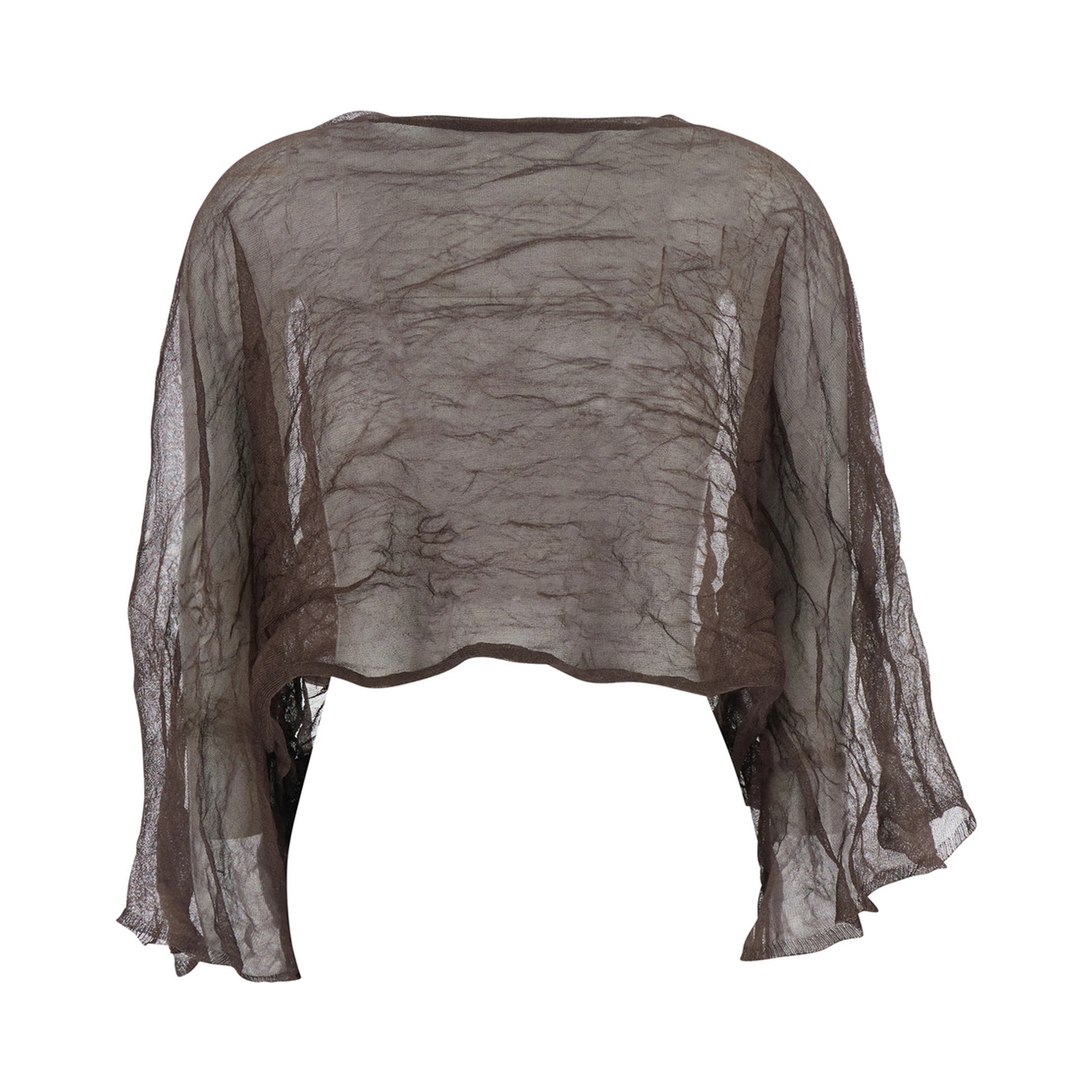 Brown Crop top with boat neckline and crumpled design in silk blend for women