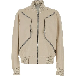 Heizer Flight Bomber Jacket with Bomber Collar and Two Zip Pockets on the Front in Beige Cotton Blend for Men
